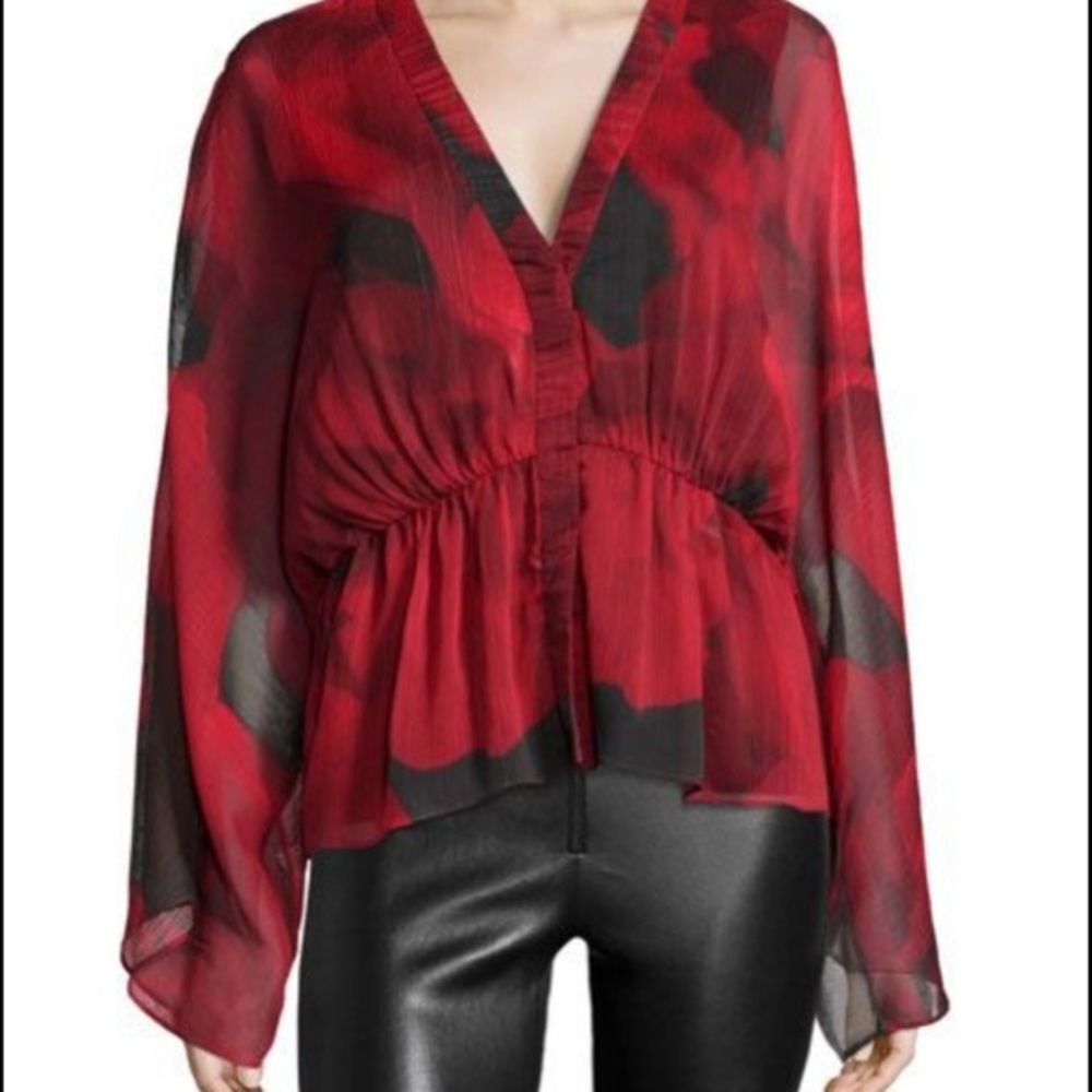 Alice + Olivia Adanna Woven Conservatory Rose Blouse, Black/Red Size S